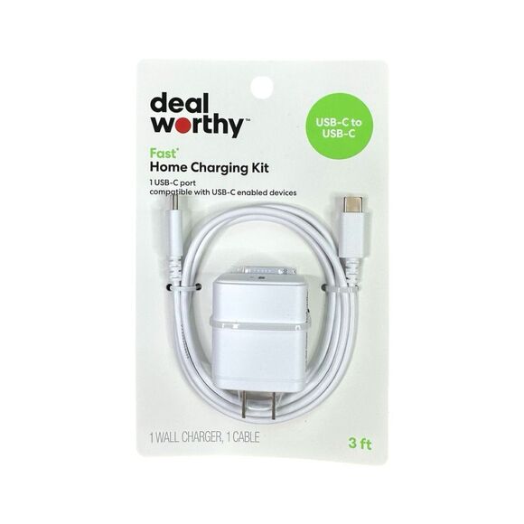 dealworthy Single Port 20W USB-C Home Charger 3’ USB-C to USB-C Cable - White - Picture 1 of 2